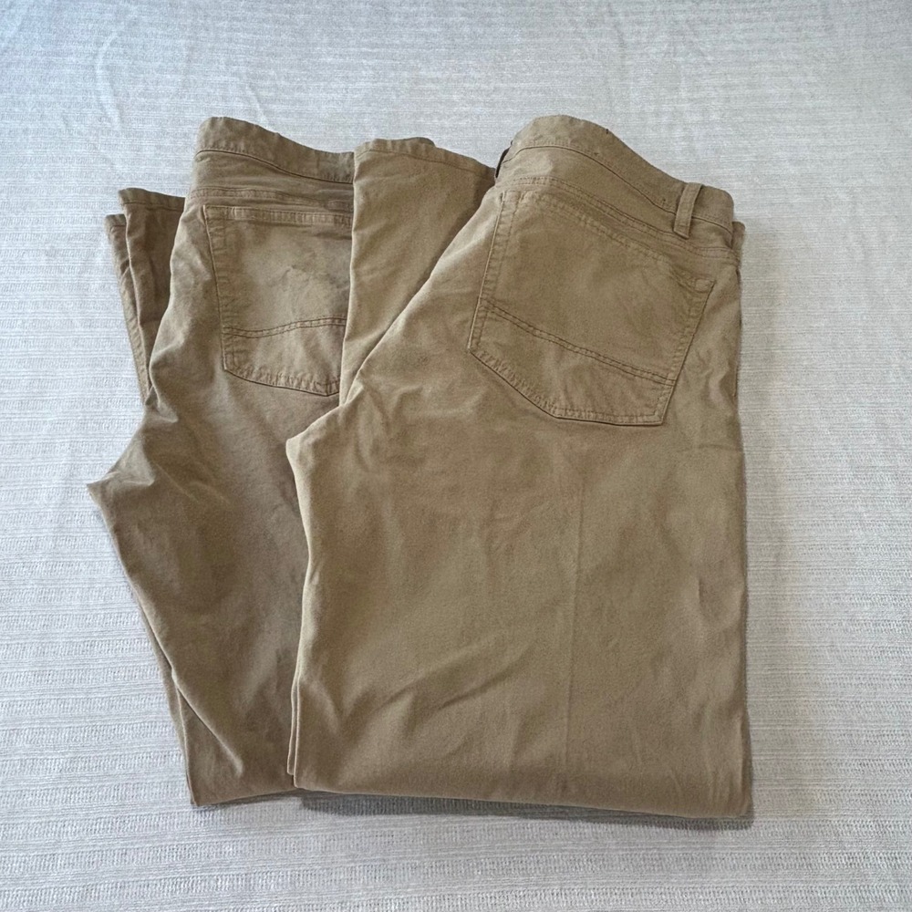 Orvis Mens Five Pocket Pants Bundle 2 Pairs Khaki Tan 36x30 Stretch Chino Cotton